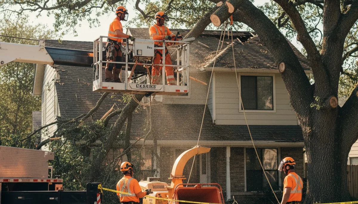 Emergency tree crew removing storm-damaged tree in Oak Park, IL