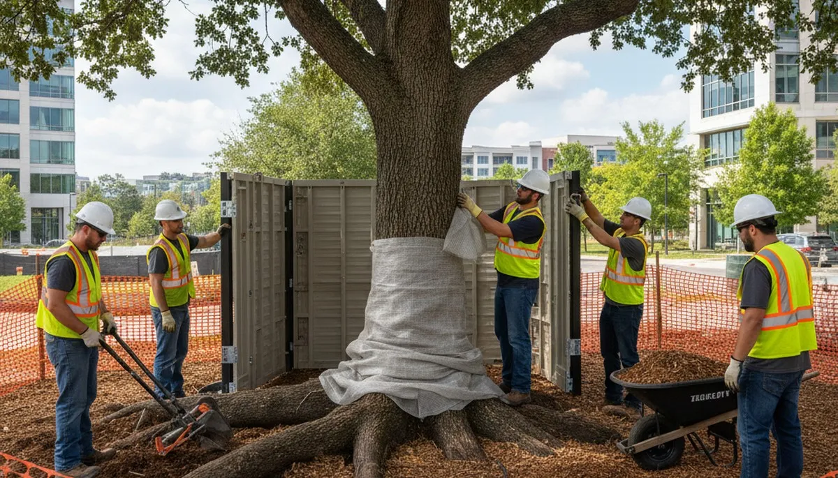 Oak Park, IL tree service crew protecting roots with expert root protection care