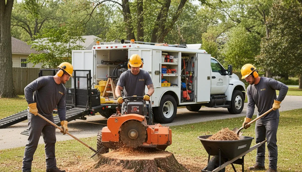 Stump removal service in Oak Park, IL, clearing an old tree stump from a yard