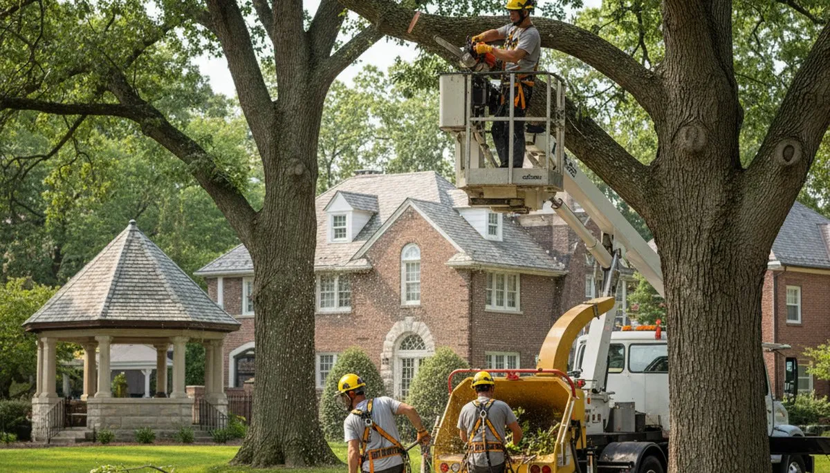 Oak Park, IL tree service crew providing professional tree care and trimming on a residential property