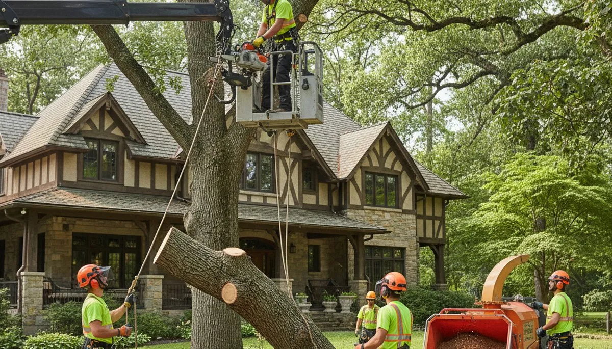 Tree service crew in Oak Park, IL performing professional tree care for local homeowners